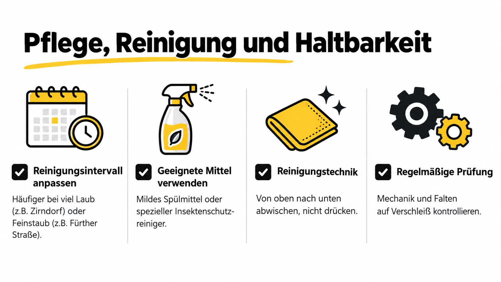 Eine Anleitung zur Pflege und Reinigung von Insektenschutz-Plissees mit Tipps zu Intervallen, Mitteln, Technik und regelmäßiger Wartung.