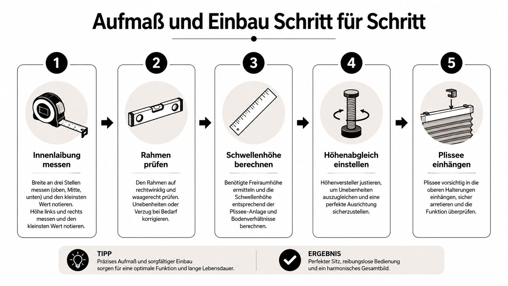 Eine Schritt-für-Schritt-Anleitung zum Messen und Einbauen eines Plissees für Fenster oder Türen zur optimalen Montage.